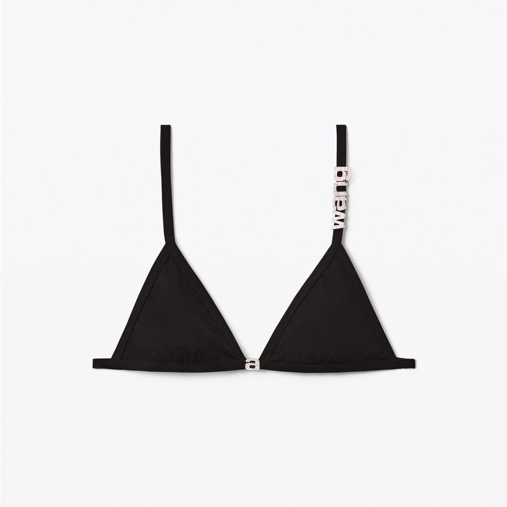 W/ Tags Alexander Wang Bikini Top w/ Diamanté Crystal Embellished Logo S Black